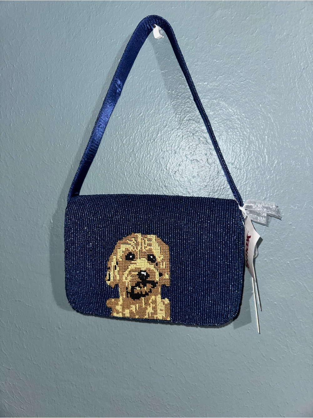 Beaded Dog Appliqué Shoulder Bag